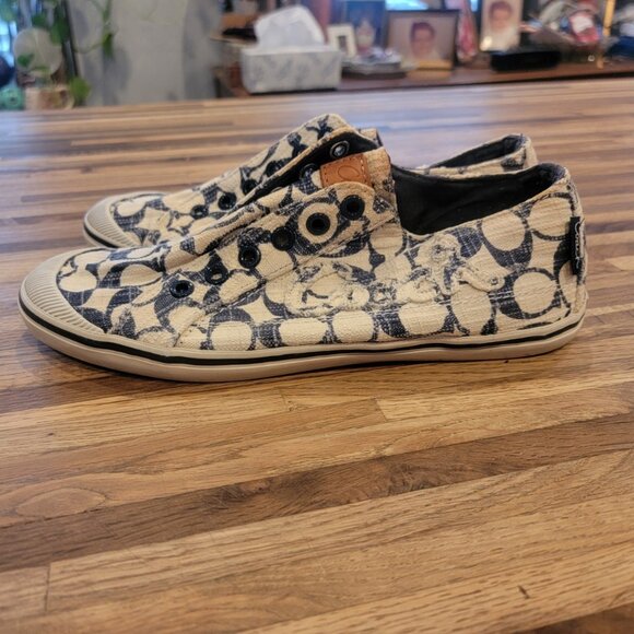 Coach Keeley Signature C Logo Canvas Slip On Sneakers White/Blue - Picture 7 of 11